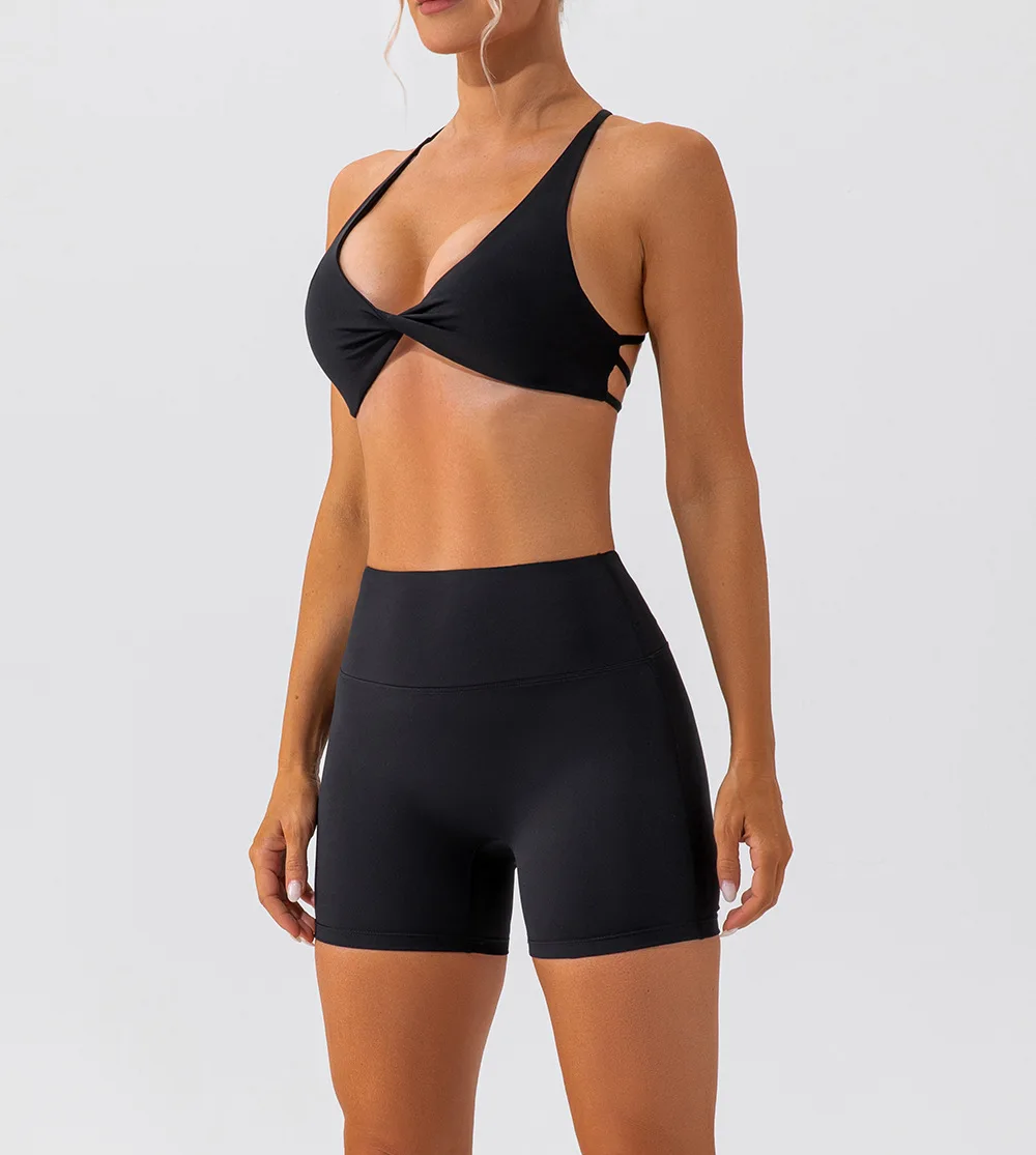 SHINBENE Sujetadores deportivos acolchados con giro frontal para mujer, camiseta sin mangas corta para Yoga, sujetador de gimnasio para entrenamiento cruzado en la espalda