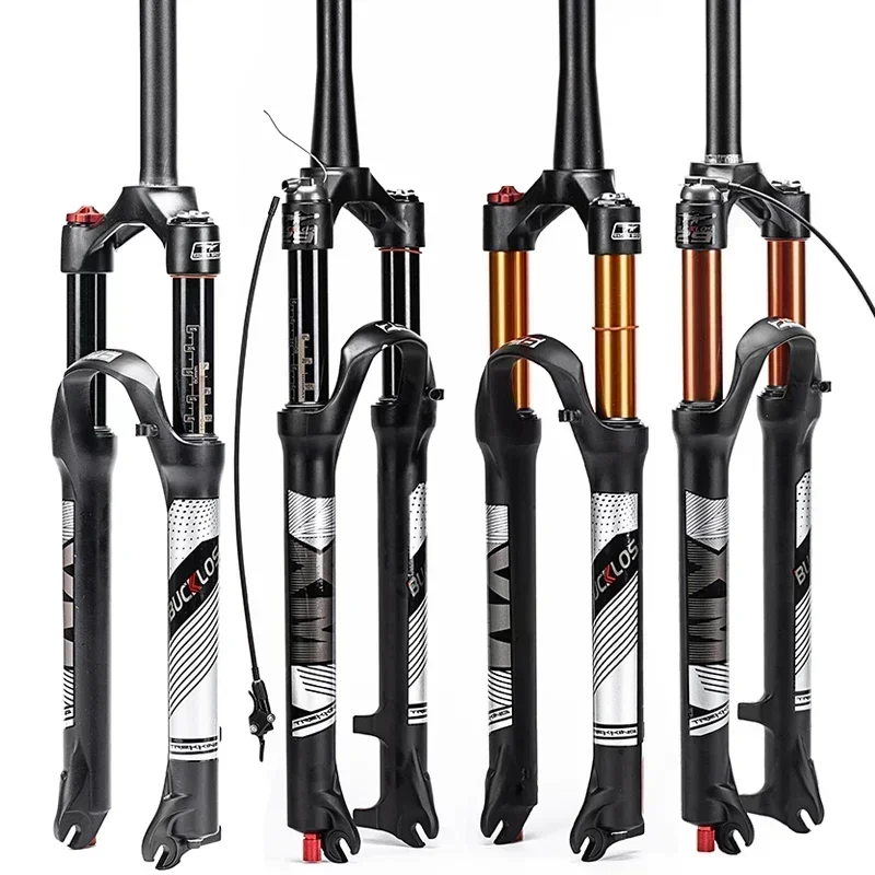 BUCKLOS-horquilla de aire para bicicleta de montaña, 9x100mm, suspensión neumática, viaje, 120mm, tubo recto/cónico, freno de disco de horquilla MTB RL/LO