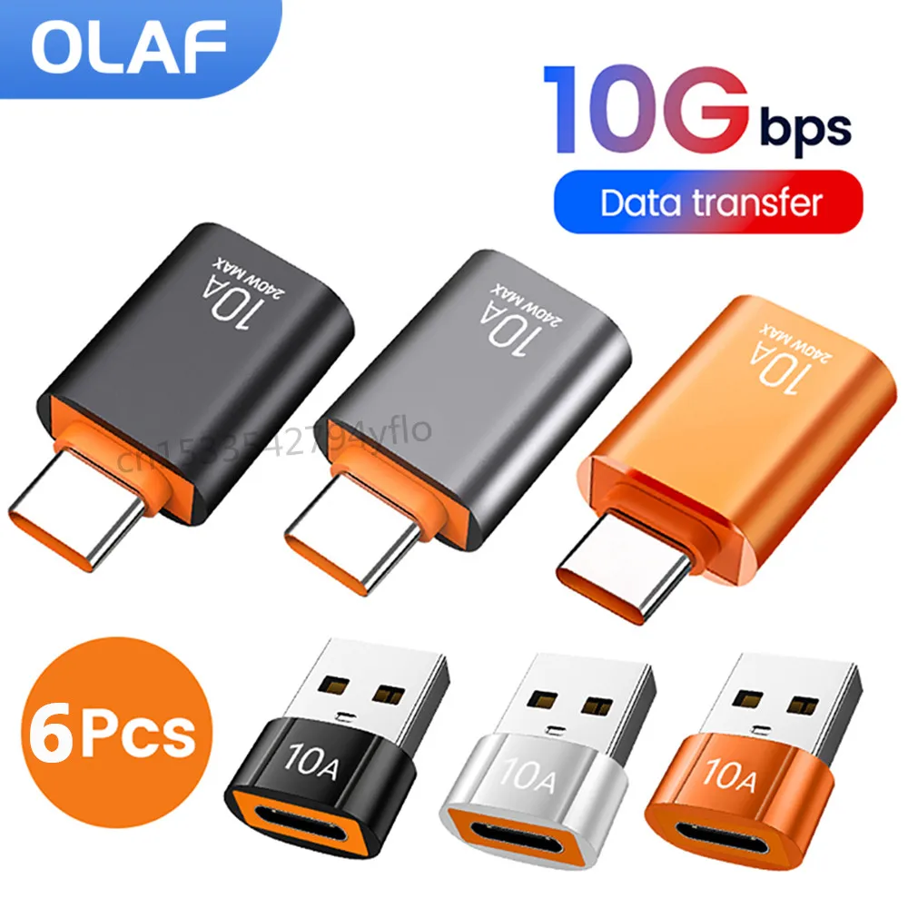 Adaptador USB 3,0 a tipo C 10A OTG tipo C macho a USB hembra convertidor para ordenador portátil Xiaomi Samsung USBC Adaptador de carga rápida