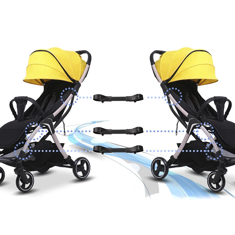 Conector de 3 piezas para cochecito de bebé gemelo, articulaciones universales, tripliegues, carrito infantil, correas de seguridad, gancho de seguridad ajustable