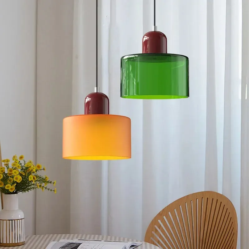 Lámpara de Techo Vintage de Vidrio Tintado, Pequeña, para Mesita de Noche o Comedor, E27, Rosa, Naranja, Verde, Blanca, Decorativa para el Hogar