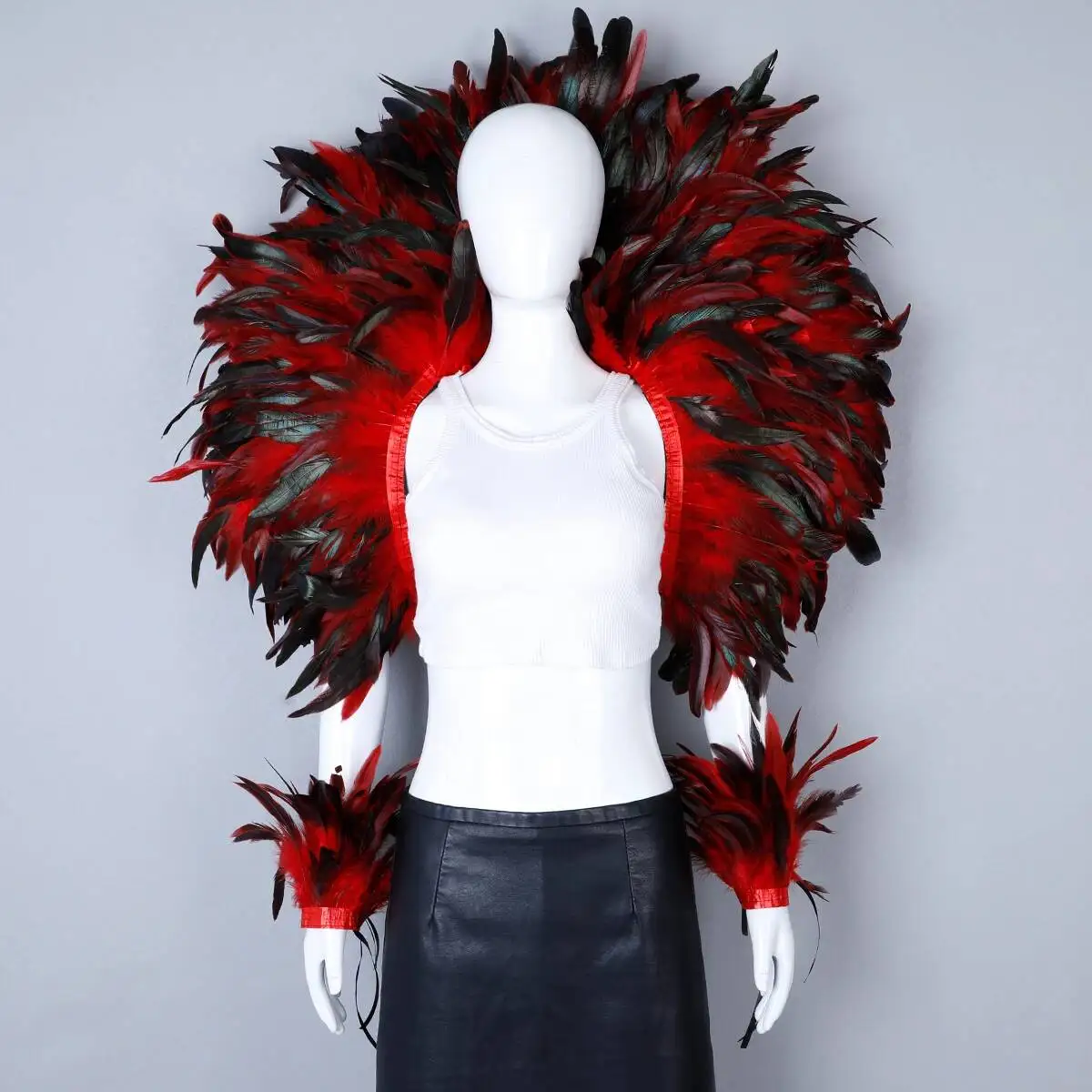 Punk Halloween bola enmascarada pluma Punk carnaval fiesta conjunto nueva fiesta carnaval elegante mujer chal 2 piezas conjunto Cosplay pluma