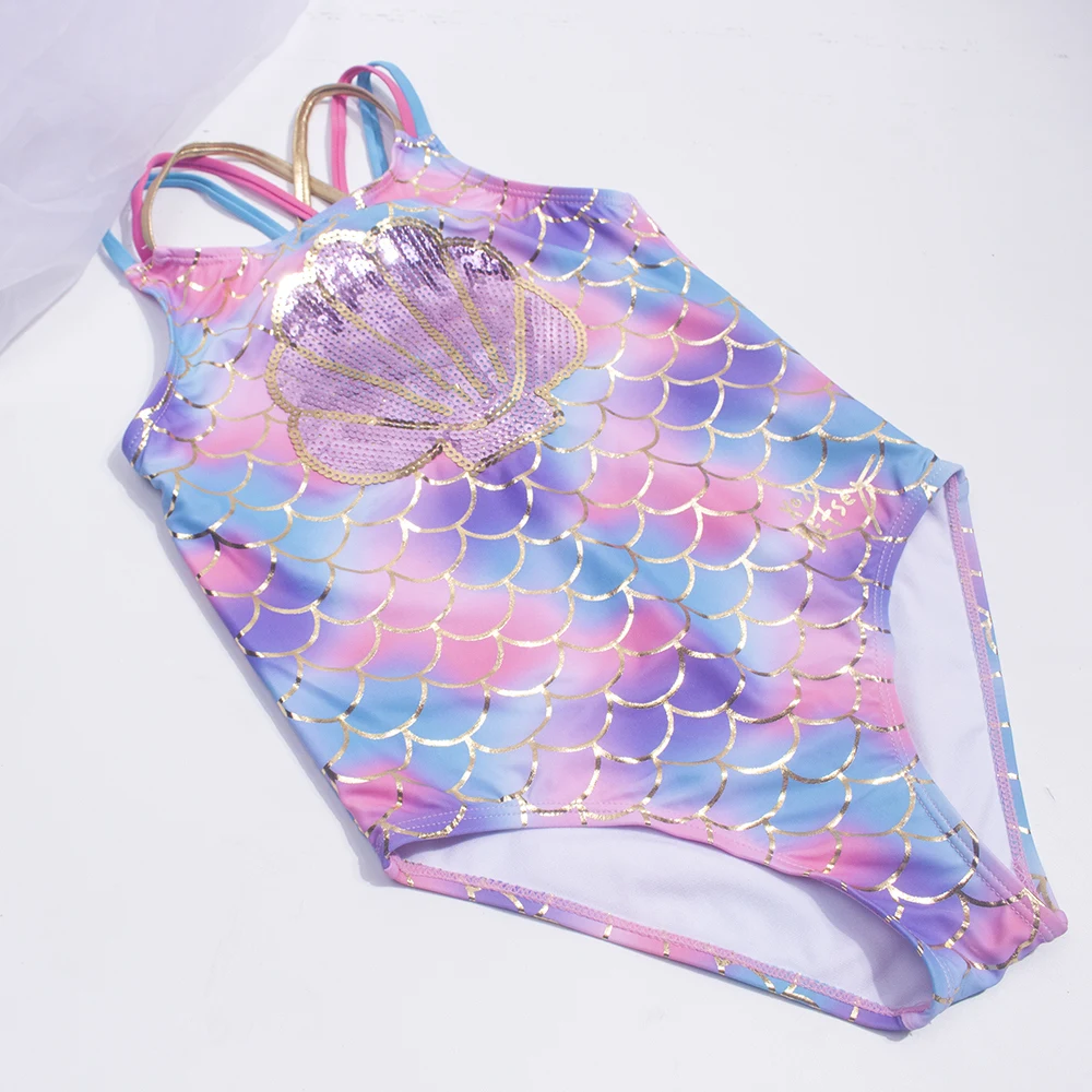 Traje de Baño para Niñas con Diseño de Escamas de Pescado 2026, Bordado en Forma de Concha, Traje de Baño de Una Pieza para Niñas, Ropa de Playa, Monokini