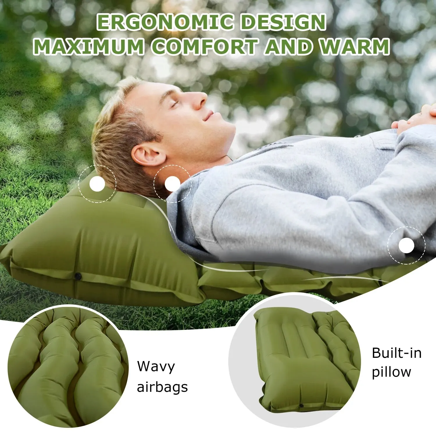 WESTTUNE-colchón inflable para acampar al aire libre, almohadilla para dormir gruesa con almohada integrada y estera de aire con bomba para viajes, senderismo y escalada