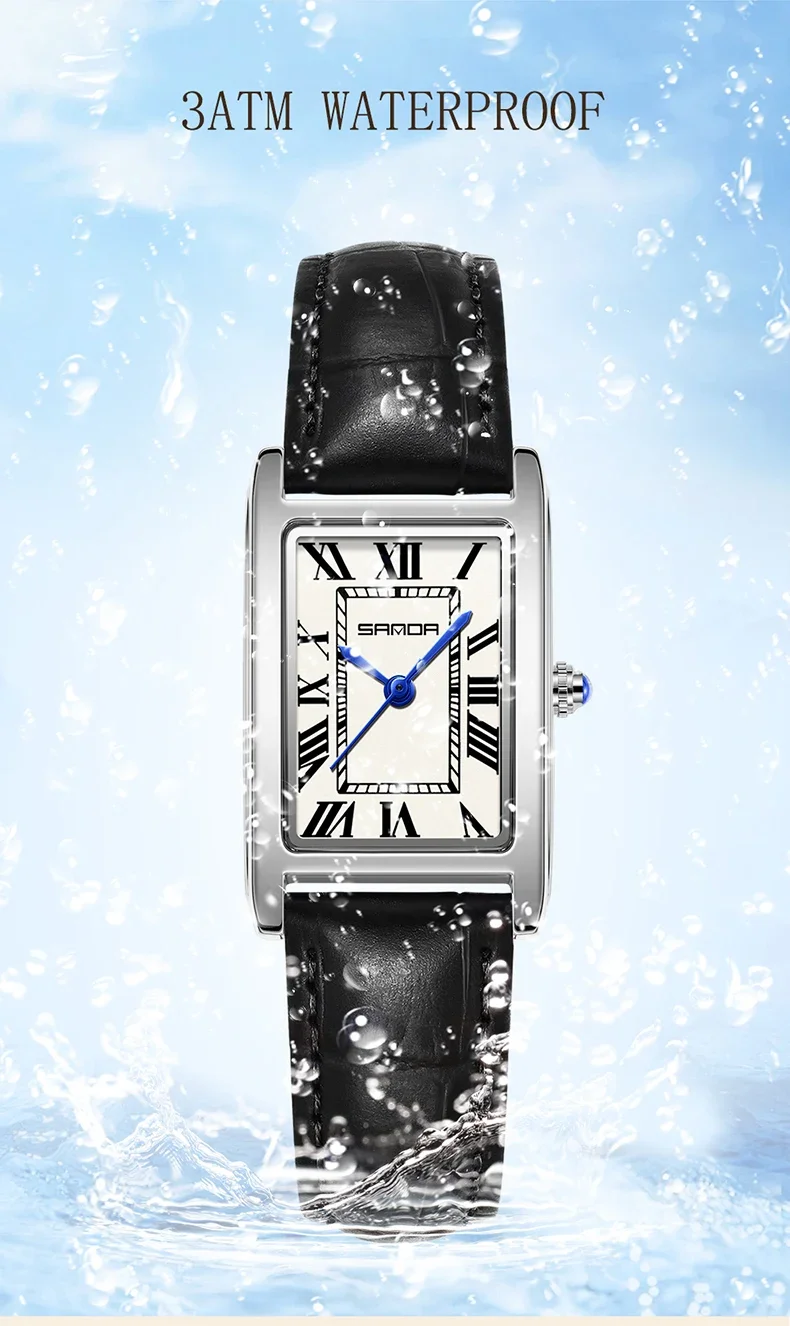 Reloj SANDA de lujo para parejas, correa de cuero resistente al desgaste, esfera cuadrada, resistente al agua, deportivo, informal, relojes de cuarzo para hombres y mujeres
