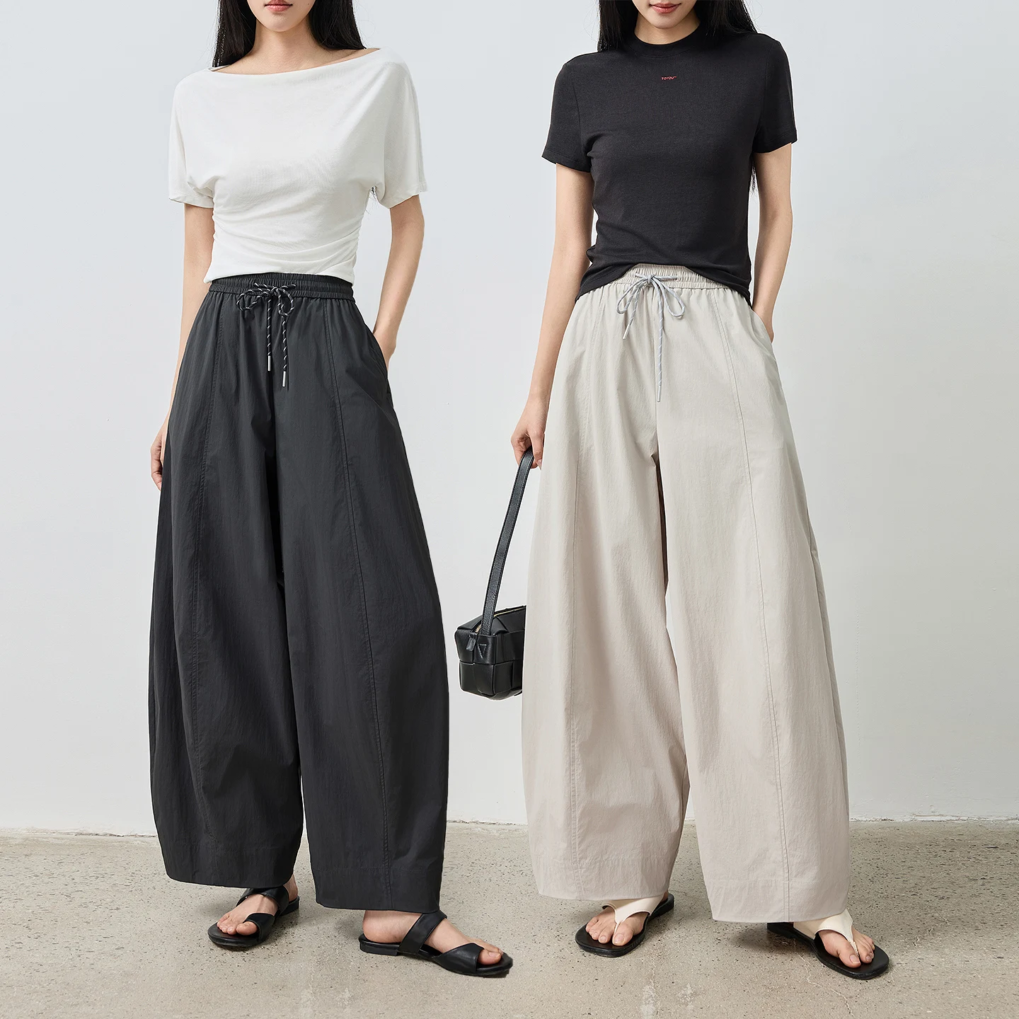 Pantalones Casuales Texturizados para Mujer TOYOUTH, Verano 2026, Nuevos, Protección Solar UPF50+, Cintura Elástica, Holgados, Cubren la Cadera, Estilo Banana, a la Moda