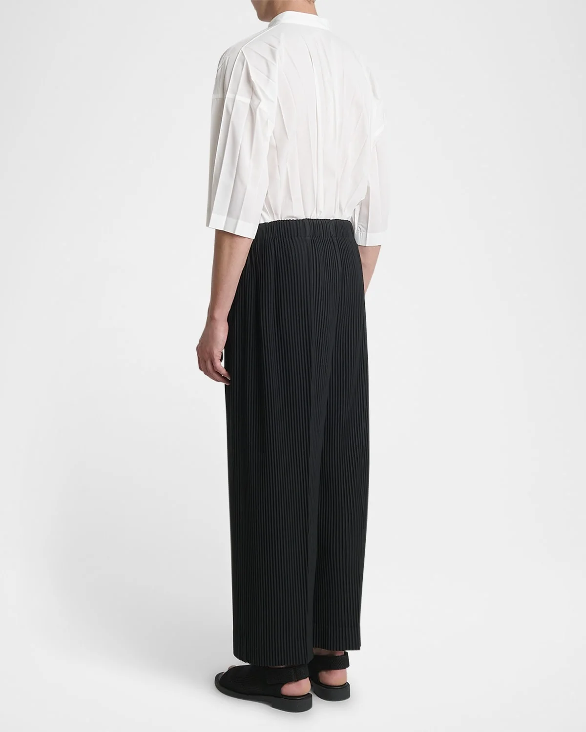 Miyake Pantalones plisados para hombre, pantalones de moda holgados con pierna ancha