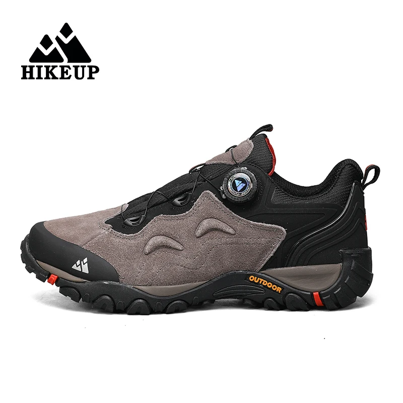 HIKEUP-Zapatos de cuero para hombre, zapatos para caminar al aire libre, zapatillas de deporte para senderismo turístico, zapatos para correr en montaña, tensor