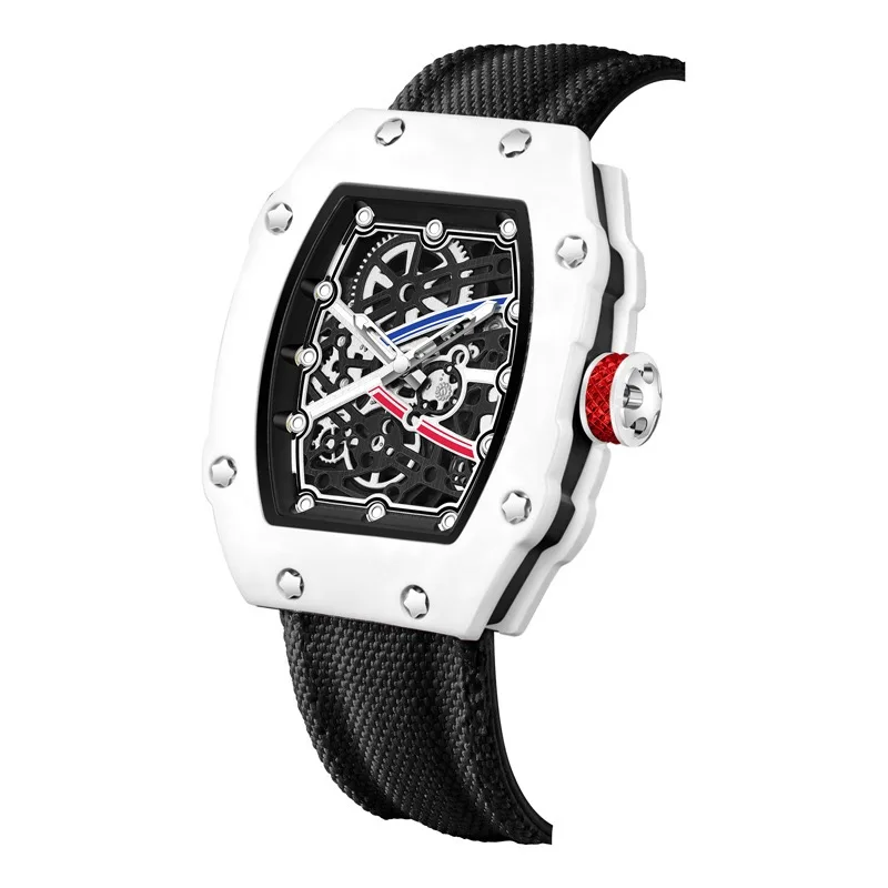 Relojes de hombre de nueva moda, reloj de cuarzo ultrafino con correa de nailon en forma de barril, reloj de pulsera masculino, reloj de esqueleto, reloj masculino.