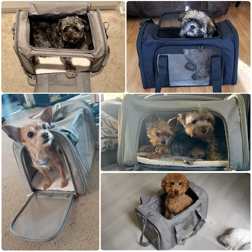 Bolsa transportadora para perros, mochila lateral suave, transportadores para mascotas y gatos, bolsas de viaje para perros, transporte aprobado por aerolínea para perros pequeños y gatos salientes