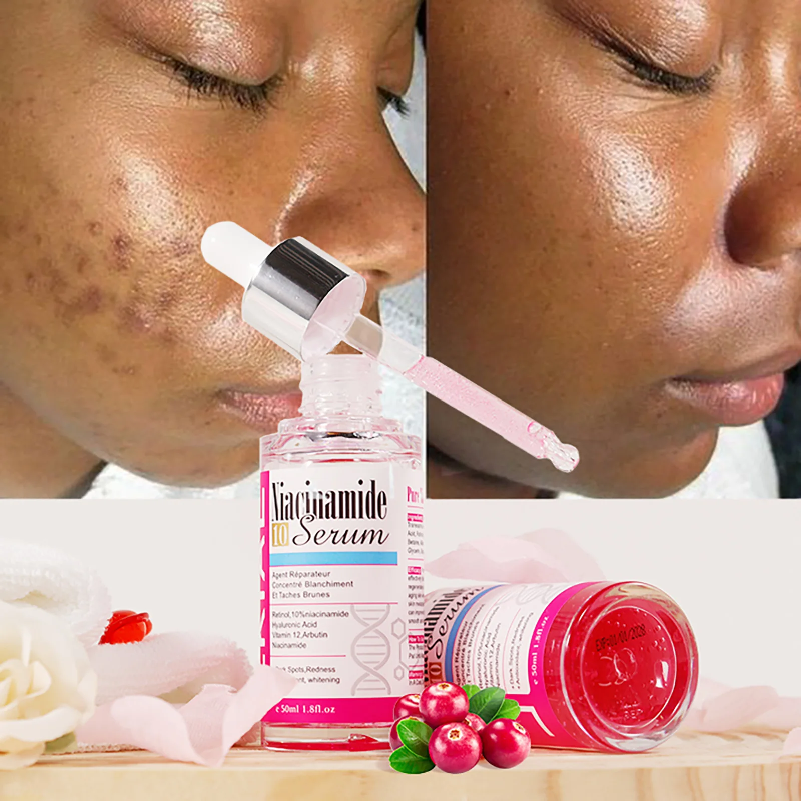 LKIAE Esencia Blanqueadora de Nicotinamida, Antiarrugas, Antimanchas, Con Ácido Hialurónico, Suero Hidratante Para Rostro y Cuerpo