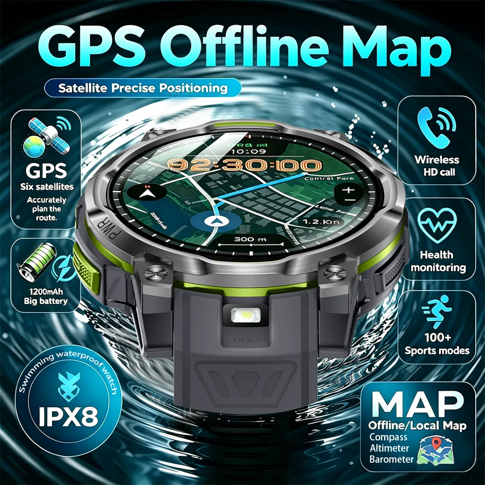 Nuevo Reloj Inteligente con GPS y Mapa Offline para Exteriores, Resistente al Agua IPX8, Más de 100 Deportes, Brújula LED, Altímetro, AMOLED, Llamadas Bluetooth