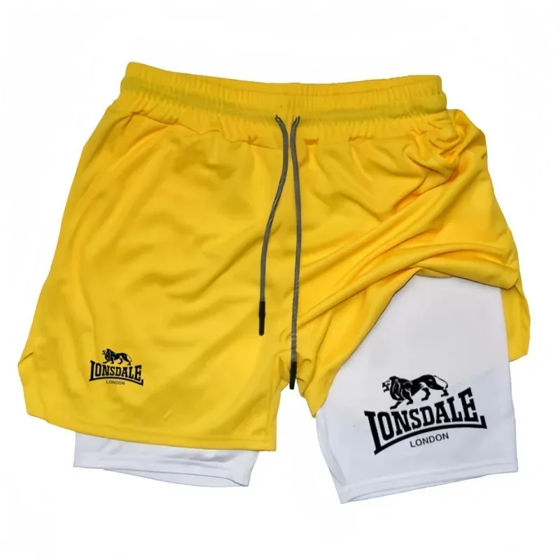 Pantalones cortos estampados 2 en 1 para correr para hombre, pantalones cortos de compresión para entrenamiento en gimnasio con bolsillo para teléfono, toalla, ropa deportiva atlética para verano