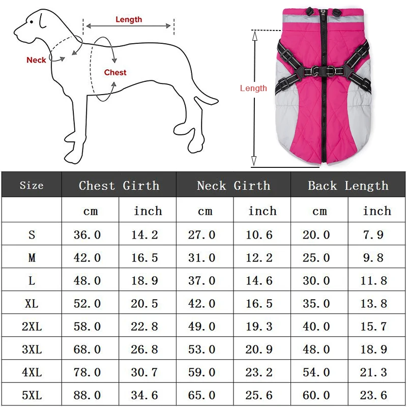 Chaqueta de invierno cálida y gruesa para perros con arnés, ropa impermeable para perros, chaleco para cachorros, para perros pequeños y grandes, disfraces de labrador, abrigos para huskies.