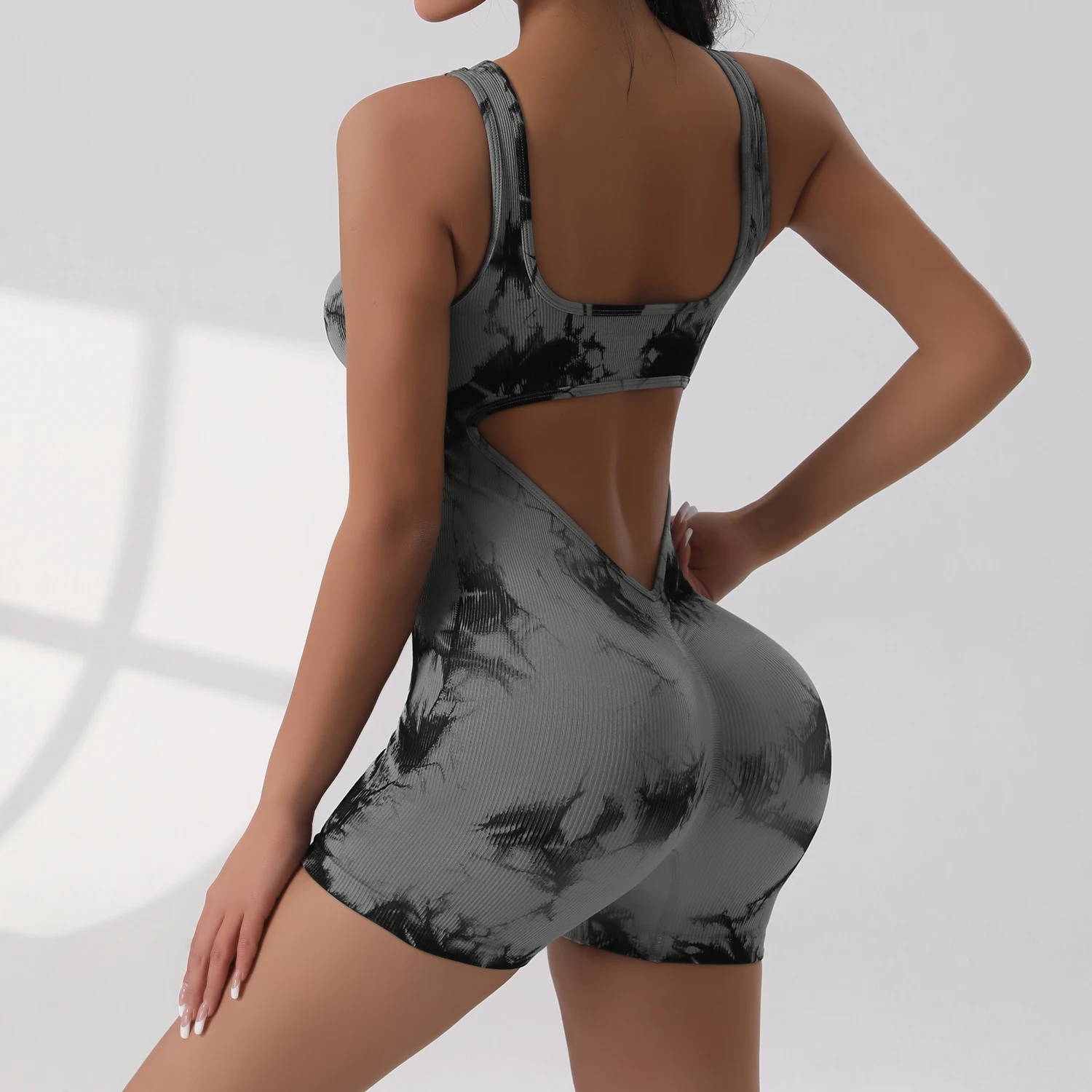 1 Uds. Traje de Yoga con parte de atrás bonita, mono deportivo elástico para levantamiento de glúteos, mono transpirable roscado para mujer sin almohadilla