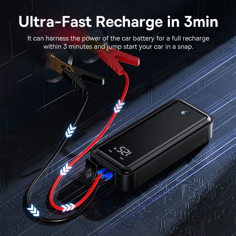 Arrancador de Coches Baseus Super Capacitor Mega 3000A, 12V, Dispositivo de Arranque de Emergencia para Automóviles, para Gasolina y Diésel