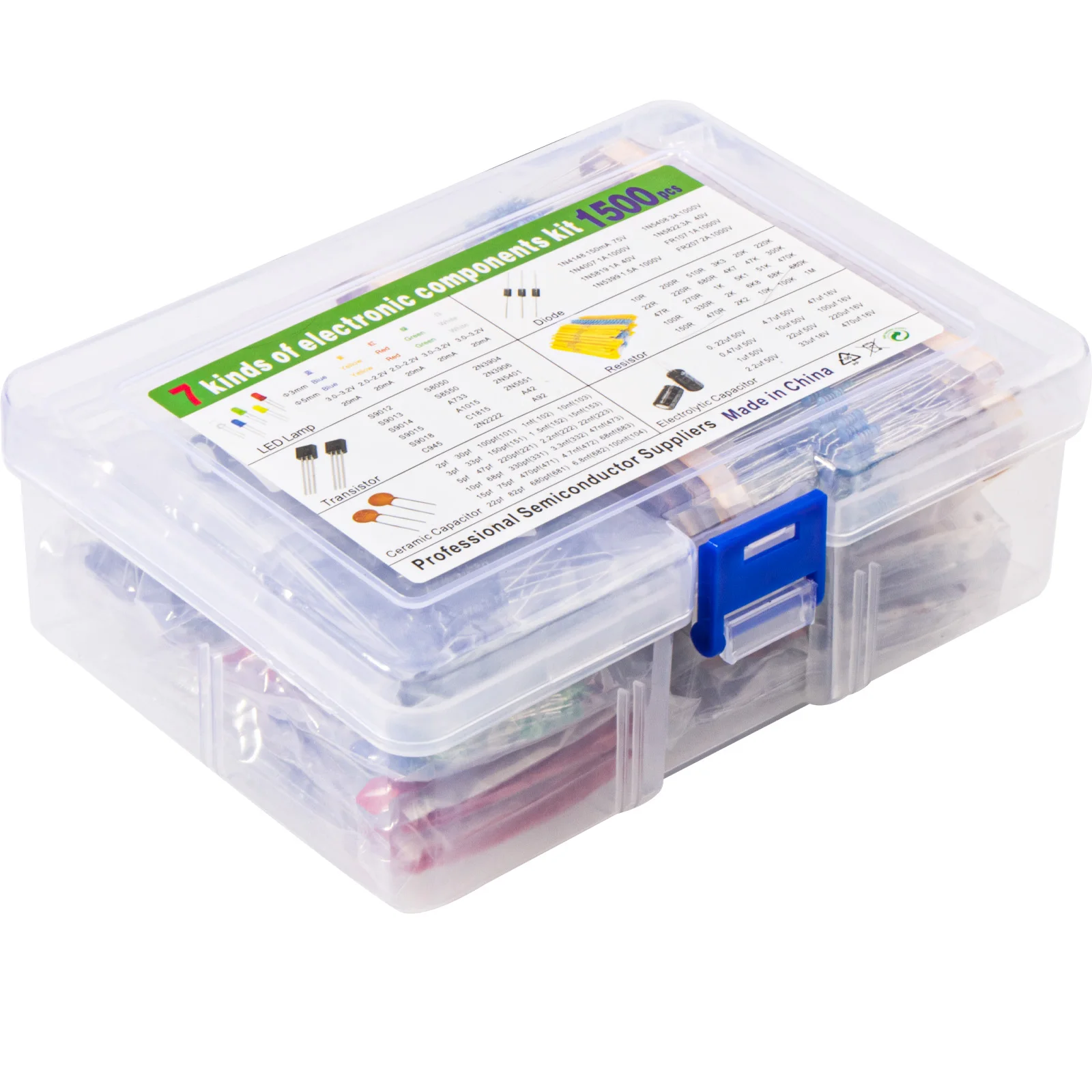 Kit surtido de componentes electrónicos, condensadores, rectificador de diodo Led, Transistor de resistencia para Arduino, proyecto de bricolaje, 1500 piezas