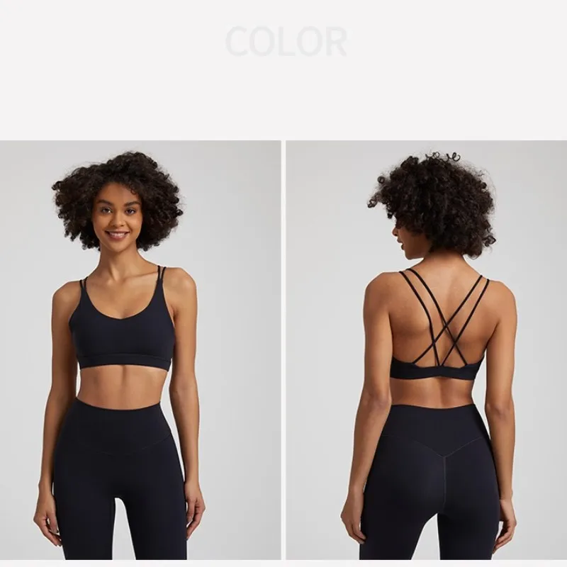 Ropa interior de Yoga para gimnasio de alta resistencia de Color sólido, Sujetador deportivo cruzado para mujer, Top deportivo a prueba de golpes, entrenamiento ajustado atlético con almohadilla para el pecho