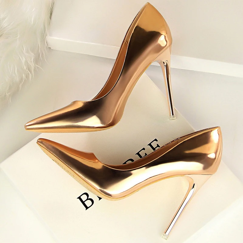 Zapatos BIGTREE, zapatos clásicos de charol para mujer, zapatos de moda para boda, tacones altos de aguja de 10,5 cm y 7,5 cm, zapatos de señora