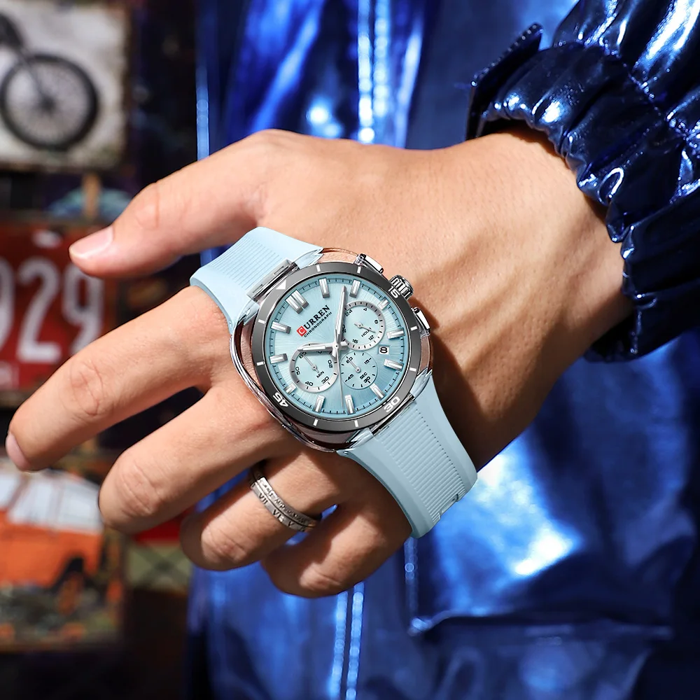 Relojes de Cuarzo CURREN 8502 Nuevos para Hombre, Cronógrafo, Calendario, Luminosos, Deportivos, Resistentes al Agua 30M, Correa de Silicona, Reloj de Pulsera para Hombre