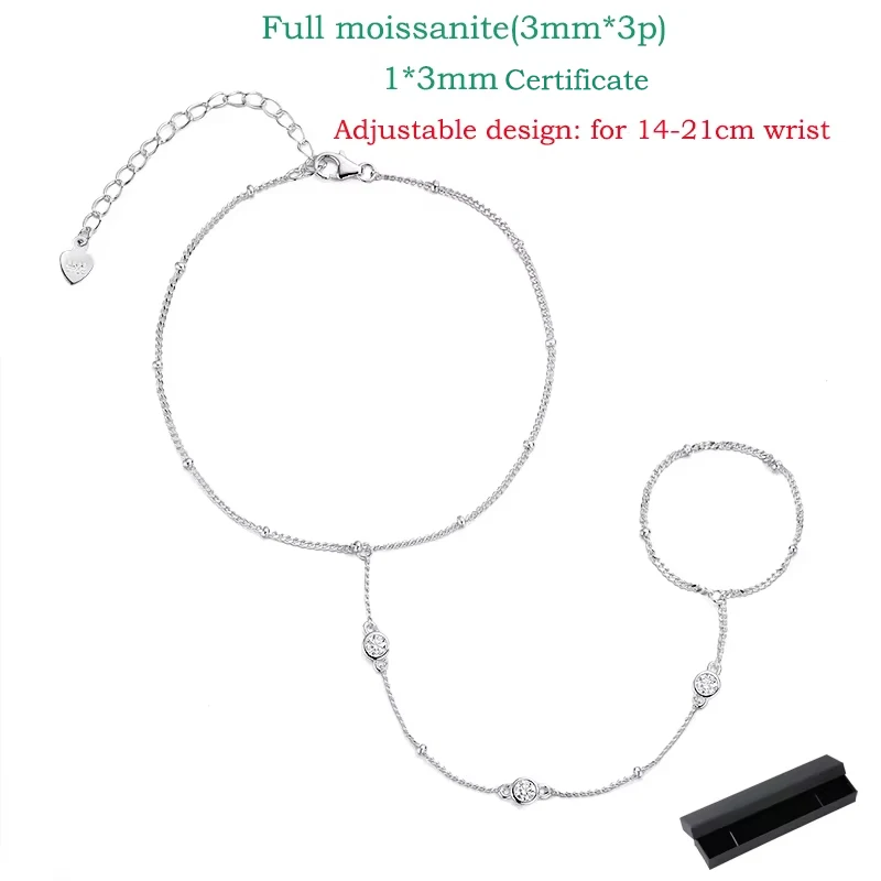 Smyoue-Pulseras de moissanita de 3MM para mujer, cadena ajustable de tamaño de muñeca de 14-21cm, joyería chapada en plata de ley 925 de 18K, venta al por mayor
