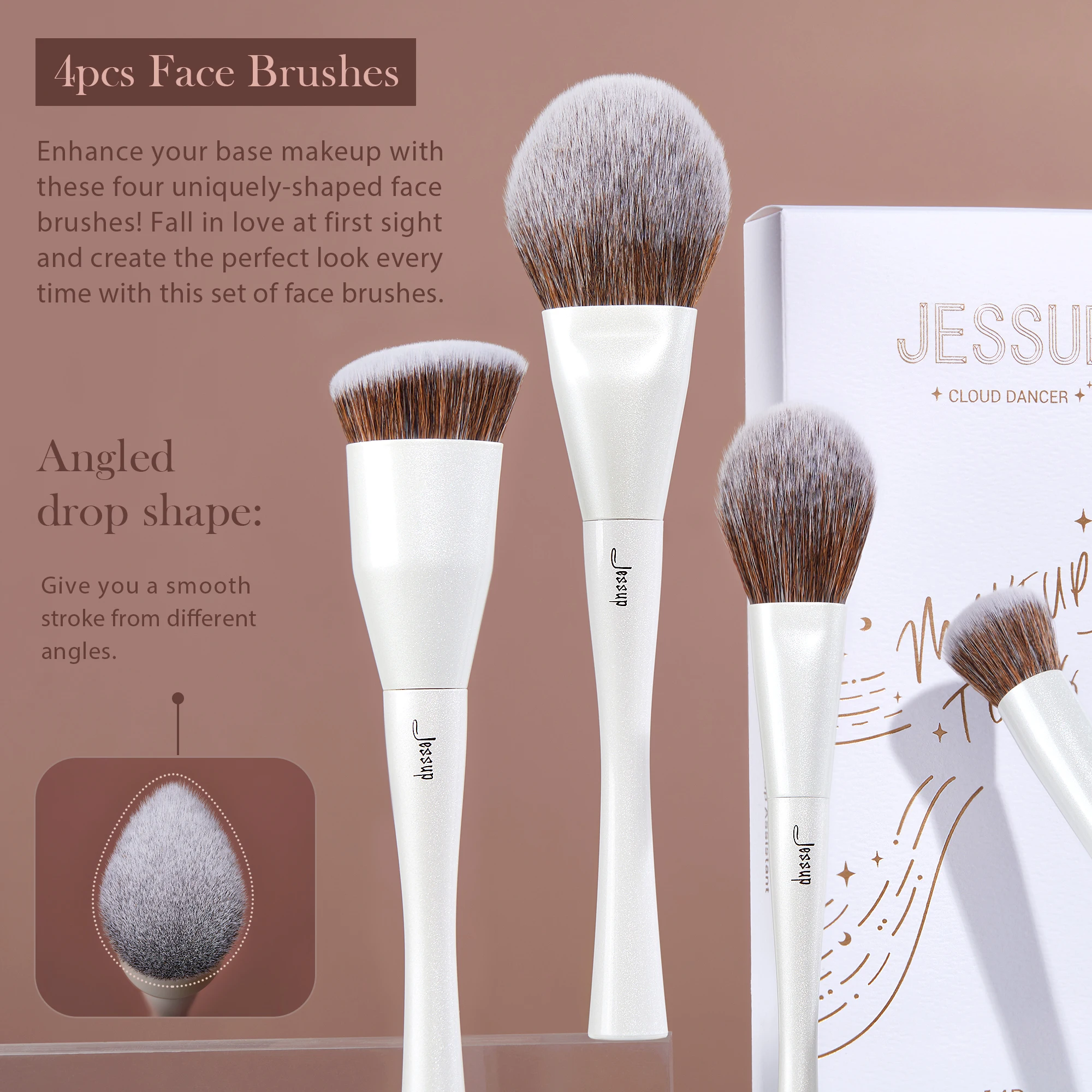 Jessup Juego de brochas de maquillaje, 4-14 brochas de maquillaje, base sintética premium, corrector en polvo, sombra de ojos, brocha para mezclar T343