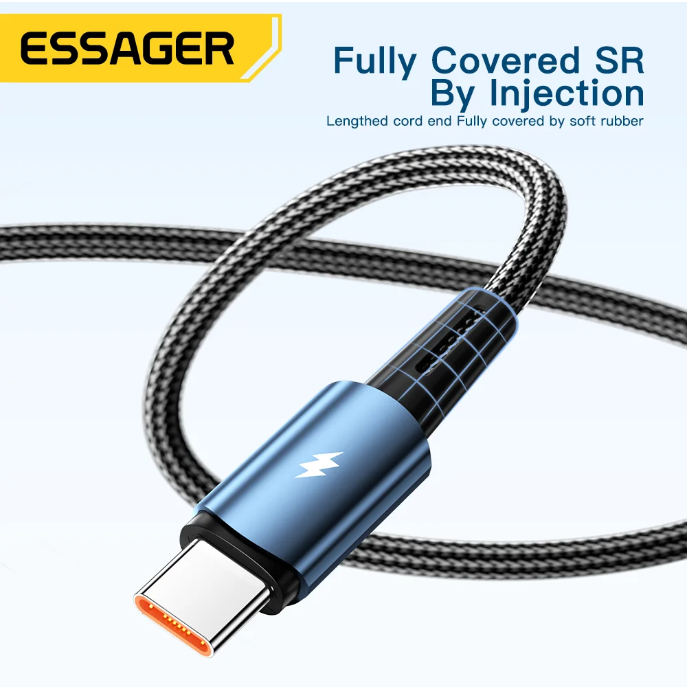 Essager 120W USB tipo C Cable para Xiaomi 12Pro 6A para Redmi K50 Note 11Pro Black Shark 5Pro USB Cables de carga rápida Cable de datos 2m