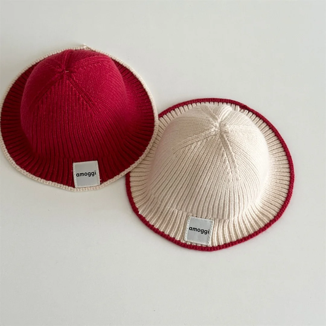 Gorro de Pescador Coreano de Punto para Bebés, Otoño 2026, con Parche de Letras, Color Sólido, Versátil, para Niñas y Niños