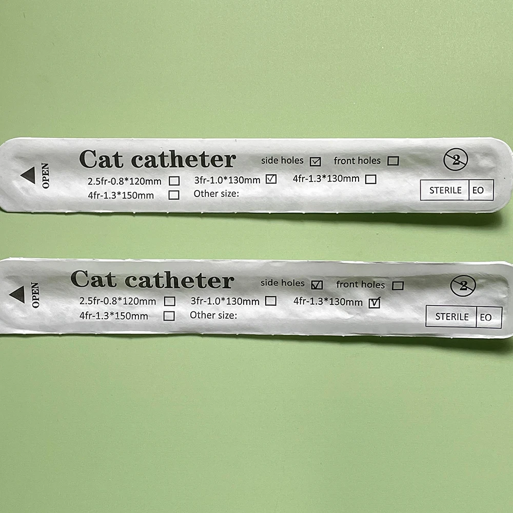 Catéter felino para mascotas, bloqueo de Luer con estilete, retención de apertura lateral, alivio del lavado de la vejiga, tratamiento FLUTD, 12 unids/lote por caja