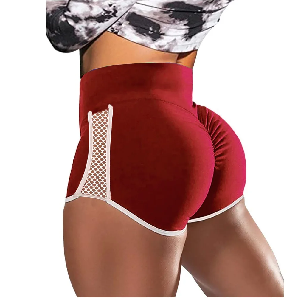 Pantalones cortos deportivos de cintura alta para mujer, pantalones cortos elásticos de secado rápido con agujeros laterales, ajustados, multiusos, para ejercicio y Yoga