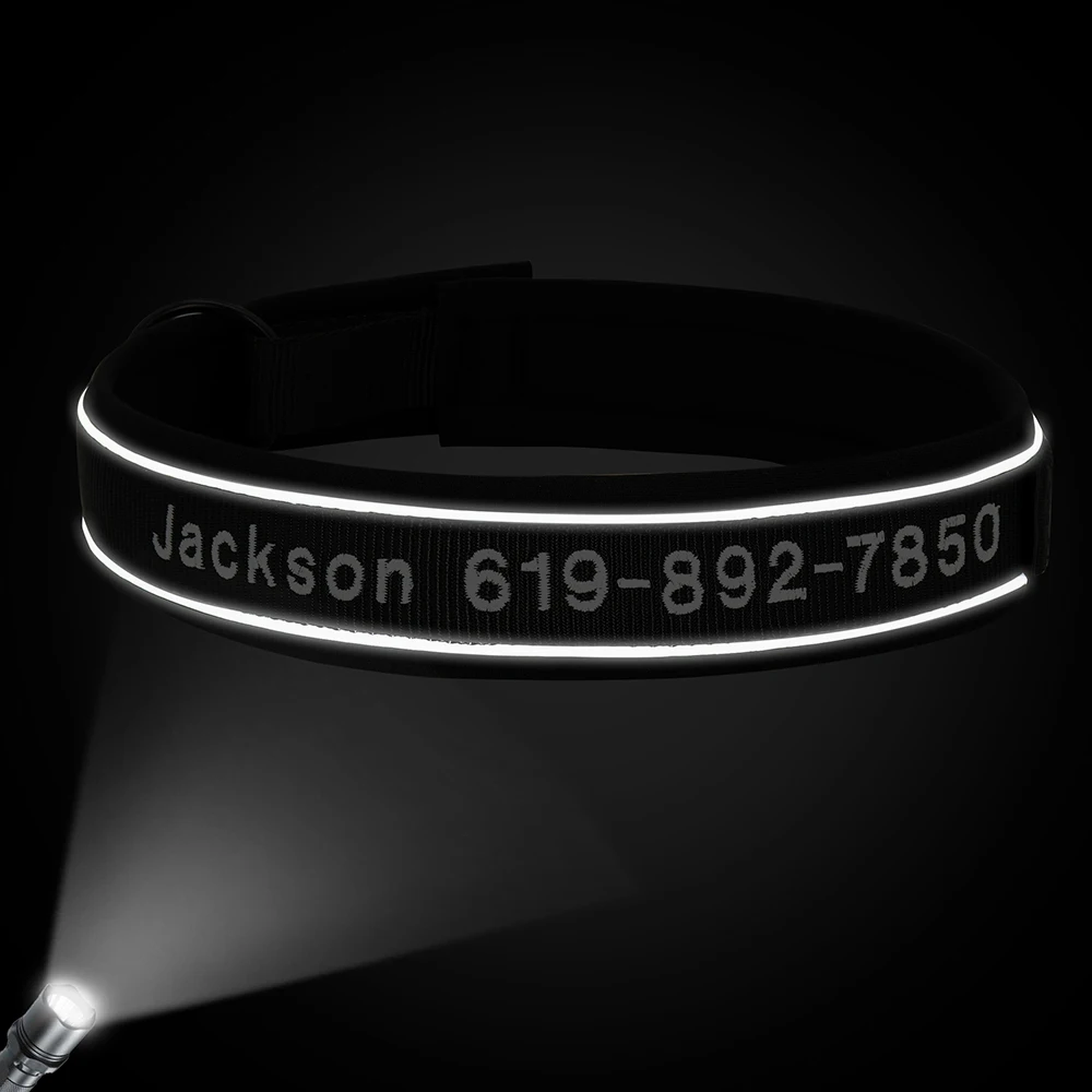 Collar de perro bordado personalizado, nailon reflectante, accesorios de nombre de identificación personalizado, collares acolchados para mascotas para perros pequeños, medianos y grandes