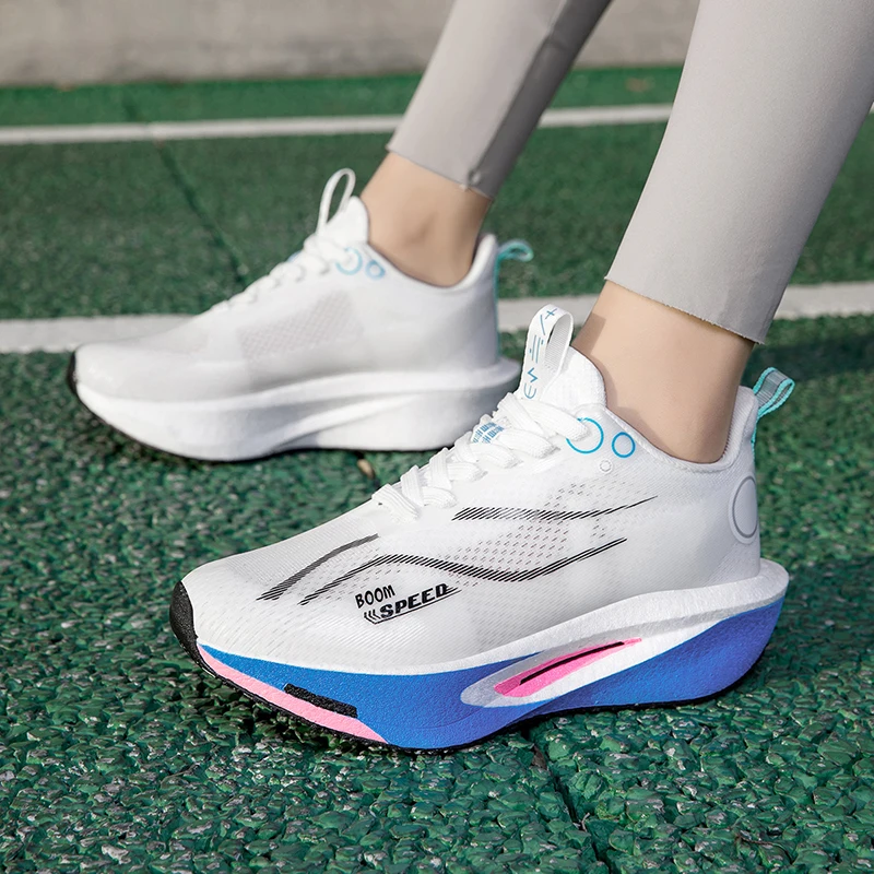 Zapatillas para correr con tabla de carbono Unisex, zapatillas profesionales para maratón, ligeras, con almohadilla que rebota, transpirables, con soporte estable para mujer