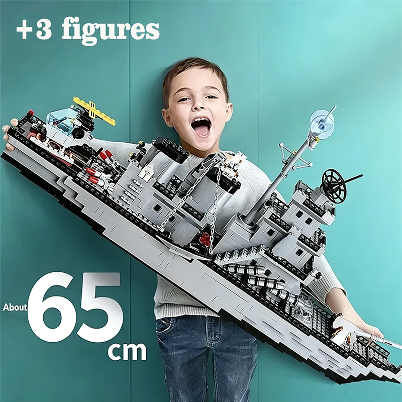 Bloques de Construcción de Barco de Guerra de la Armada de 65 CM, Modelo de Barco del Ejército, 6 en 1, Bloques de Construcción Multiforma, Juego de Juguetes para Niños