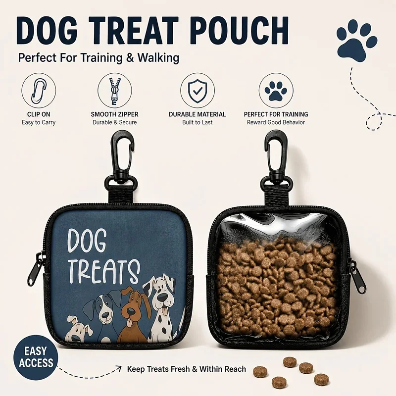 Bolsa Portátil para Premios de Perro con Ventana Transparente y Cierre de Cremallera, Bolsa para Premios de Entrenamiento para Paseos al Aire Libre y Recompensas Diarias