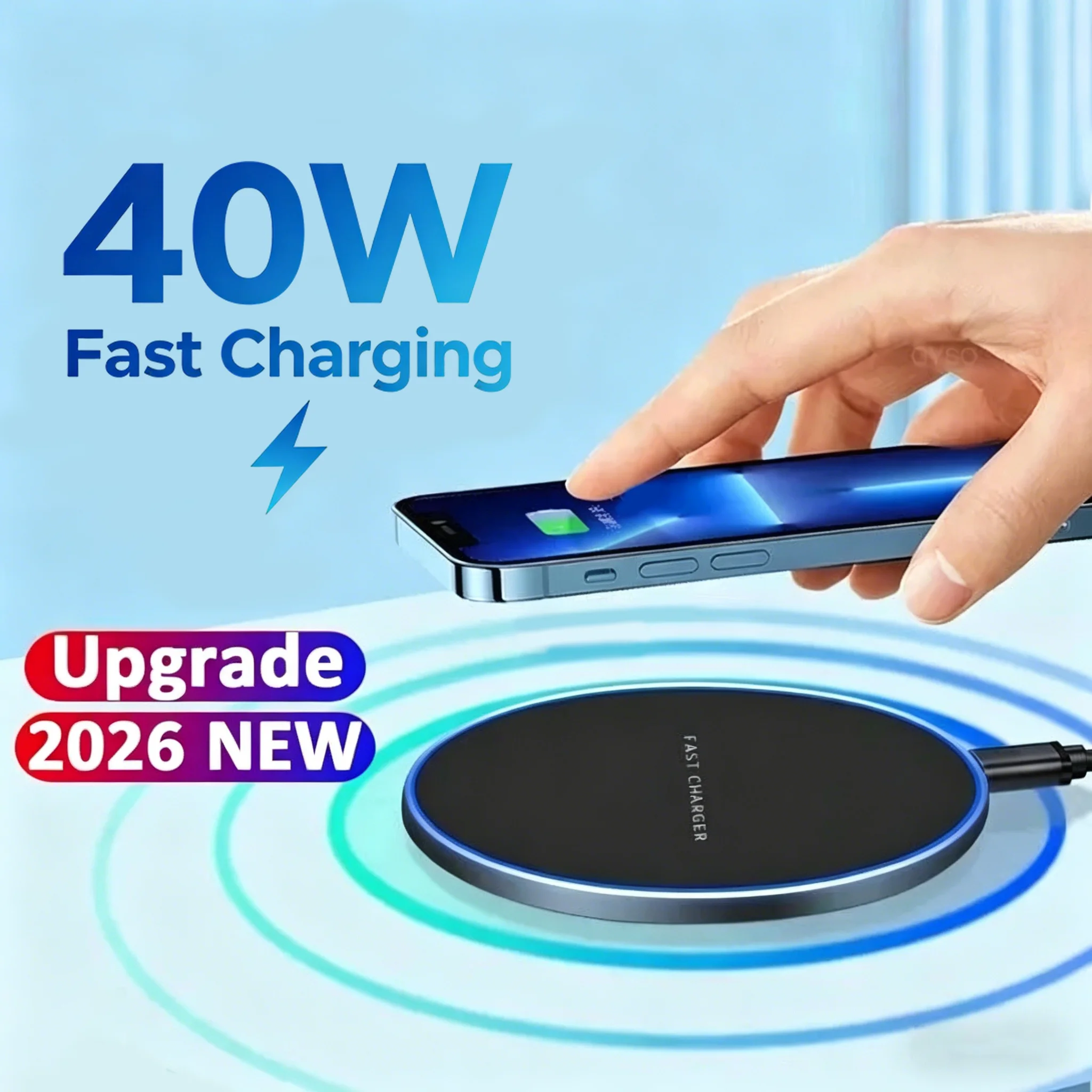 Base de Carga Inalámbrica Rápida de 40W, Cargador Universal Qi para iPhone Serie 17-11, Samsung S24/S23/S22/S21, Xiaomi, Huawei