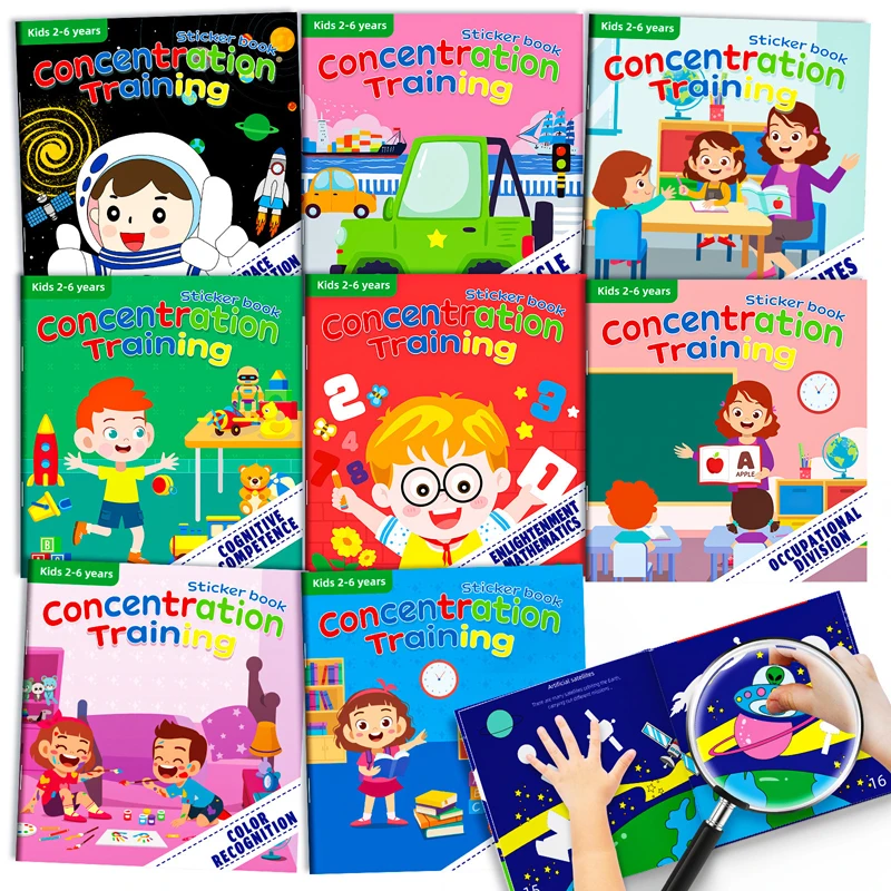 Juguetes Montessori, libros de pegatinas de dibujos animados, enfoque en el desarrollo del potencial, juguetes educativos adhesivos para niños de 3 a 6 años