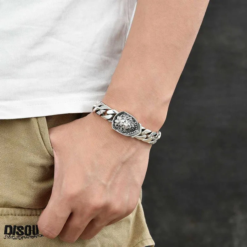 Precio de fábrica S925 pulsera de plata esterlina dominante pulsera de tanque de León espléndido joyería vintage de moda regalo exquisito