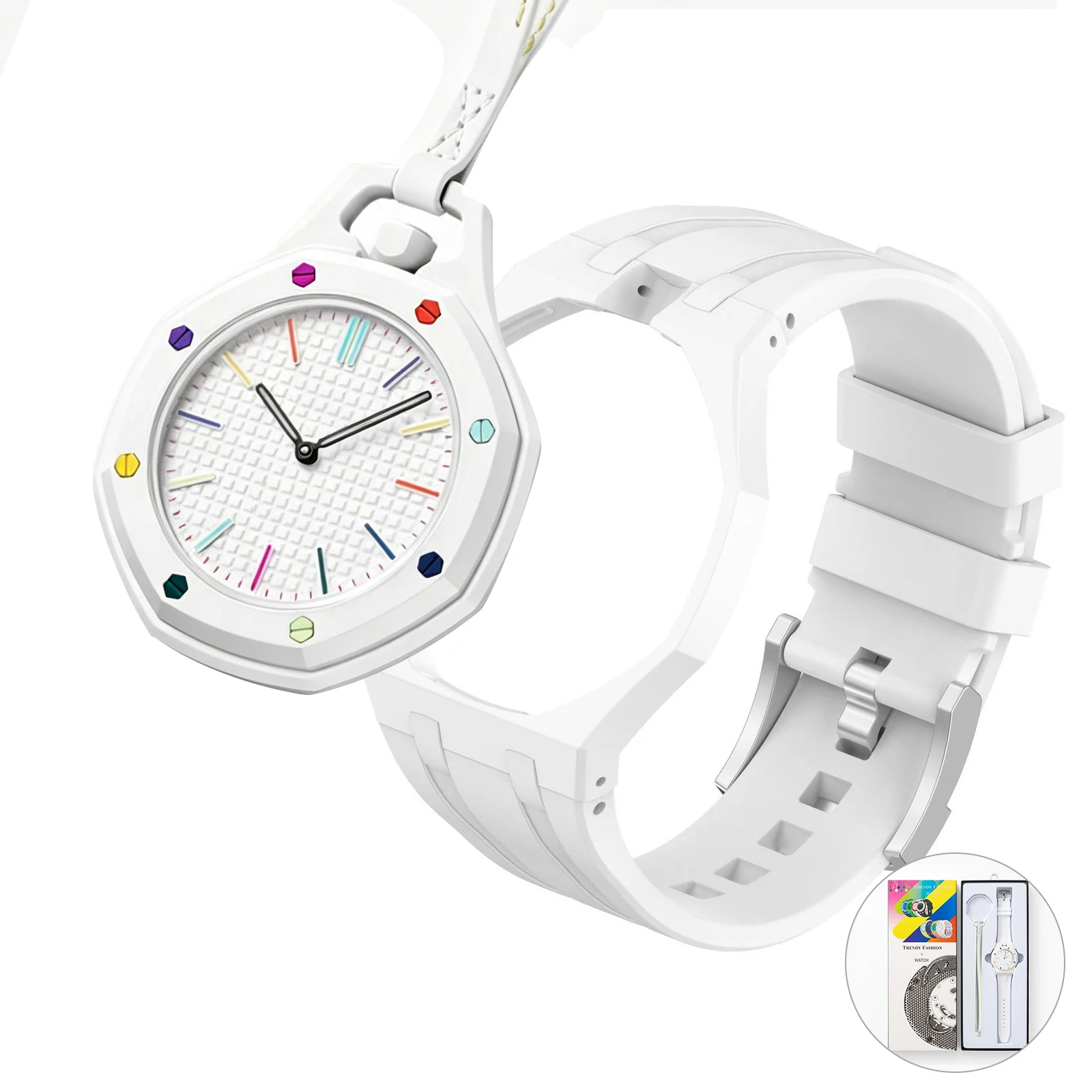 Reloj de Cuarzo de Bolsillo Clásico Royal de Moda para Hombre, Movimiento Octogonal, Color Caramelo, Personalidad Única, Correa de Goma Extraíble