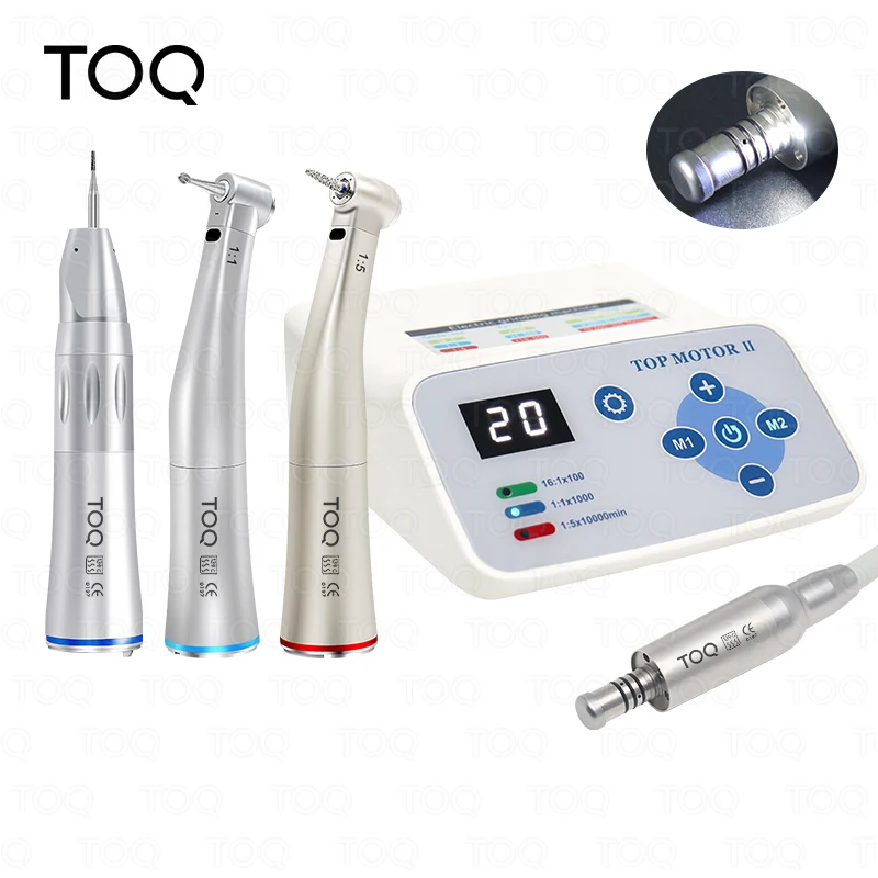 Micromotor Eléctrico Dental sin Escobillas con LED, Compatible con Contraángulo de Fibra Óptica Tipo E 1:1/1:5, Herramientas Dentales