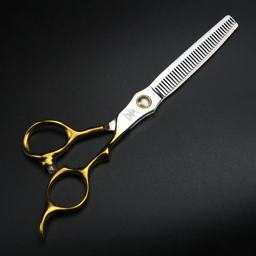 XUANFENG Tijeras profesionales para el cabello con mango dorado, tijeras de corte y tijeras de adelgazamiento de acero de 6,5 "440C,