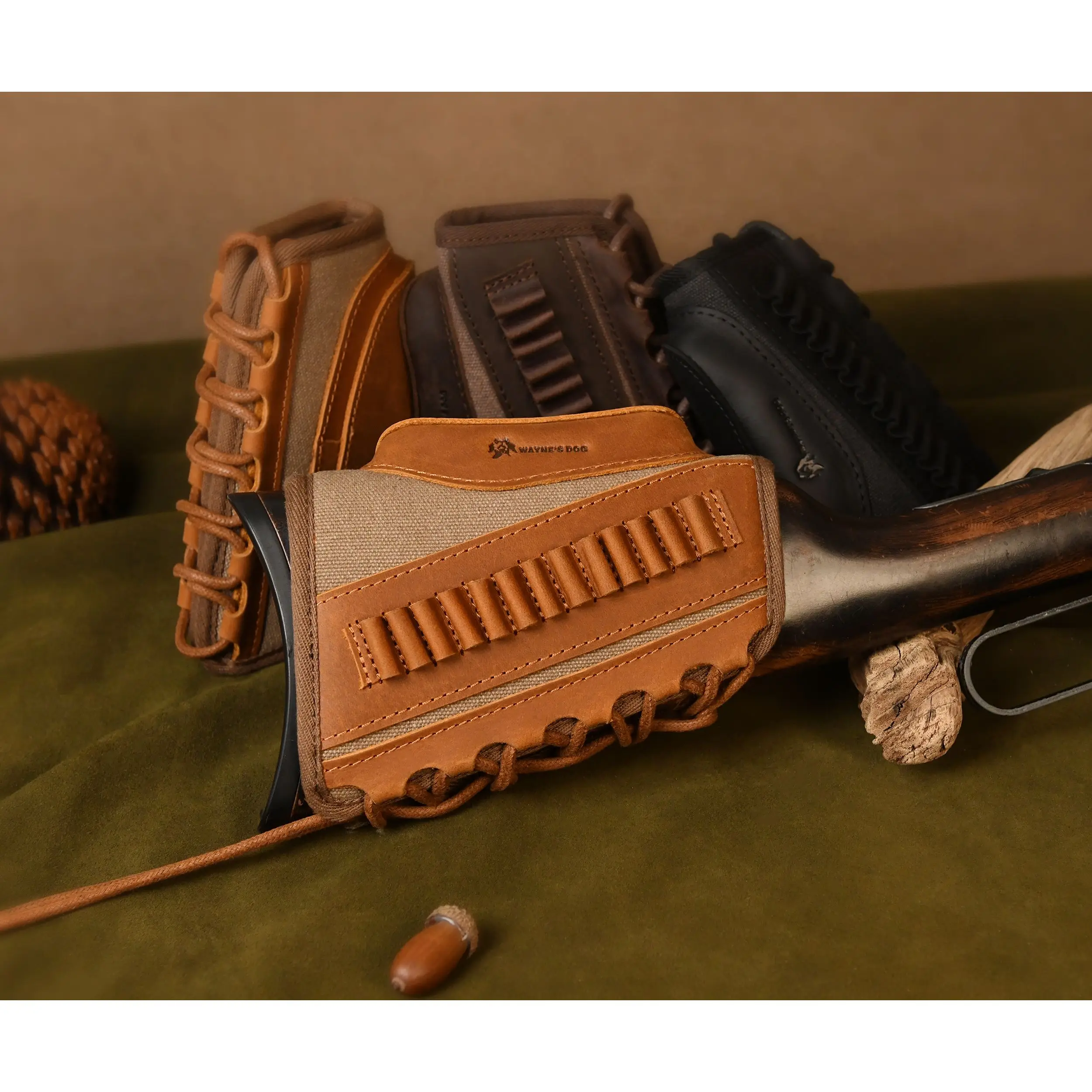 WAYNE'S DOG lona cuero mejilla resto Riser Rifle pistola Buttstock manga.308win.30-06.30-30.22MAG soporte de munición caza