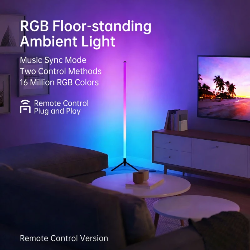 Lámpara de Pie LED RGB de 120 CM, Luz Ambiental con Sensor de Sonido, Lámpara de Pared para Esquina de Dormitorio, Lámpara de Ambiente para Sala de E-Sports