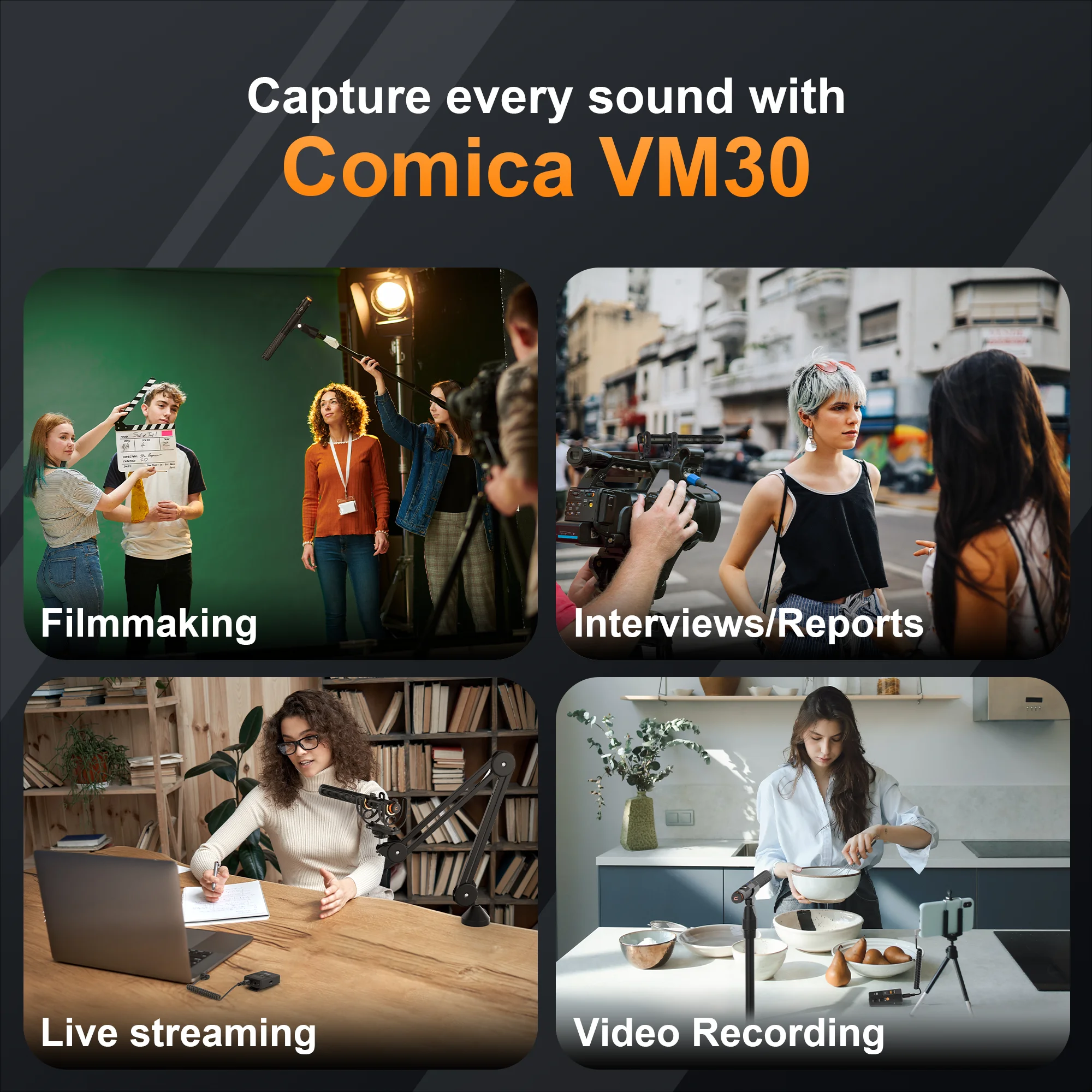 COMICA VM30 Micrófono Inalámbrico de Condensador Supercardioide 2.4G con Control de Ganancia para Cámara, Smartphone y Computadora