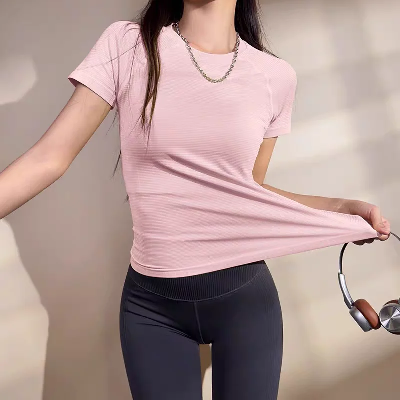 Top de Yoga para mujer, camisetas deportivas sin costuras, ropa de Fitness, camisa de Yoga de manga corta, Top de gimnasio, ropa activa para correr, Top deportivo