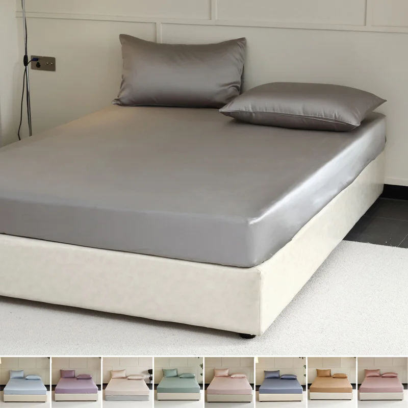 Sábana Ajustable de Seda Natural de Lujo con Bandas Elásticas, Cubre Colchón Suave Antideslizante, Sábana Ajustable de 90/100/140/160/180/200cm