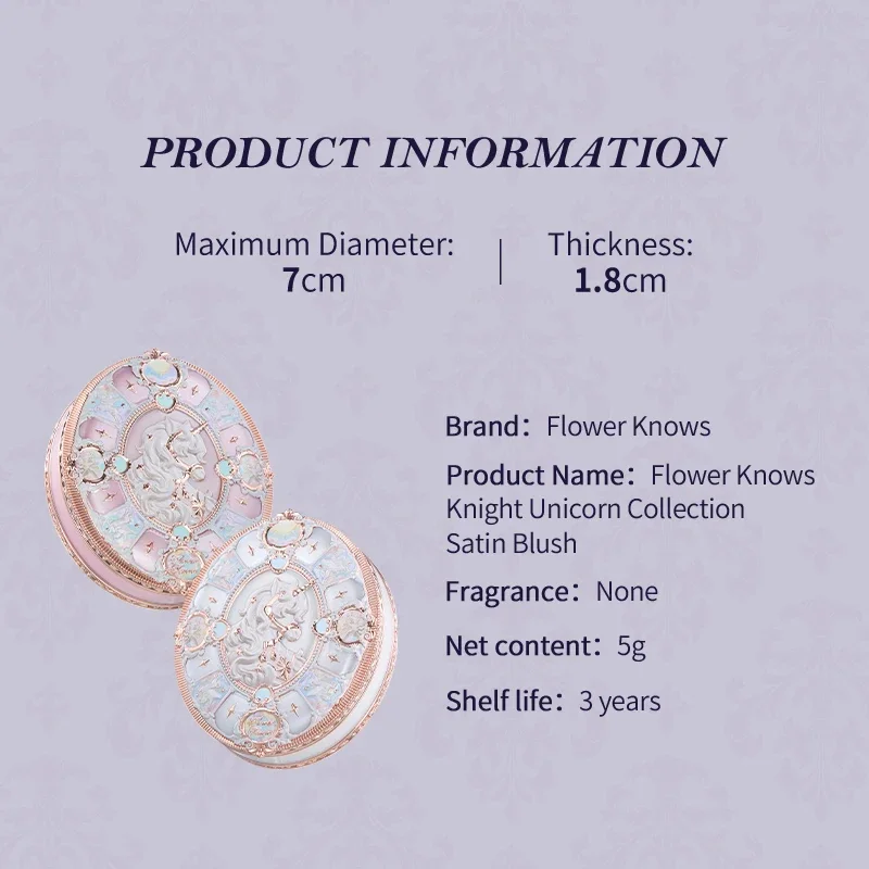 Flower Knows Knight Unicorn Collection, Rubor en Polvo Satinado Mate, Maquillaje Coreano, Rubor de Larga Duración, Resistente al Agua, Maquillaje
