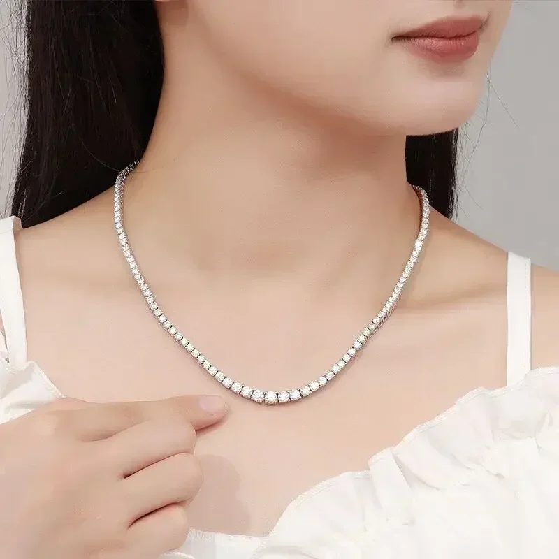 Collar de plata de ley 925, collar de cadena de circón, joyería de compromiso Simple a la moda para mujer, 2MM/4MM 40-50CM