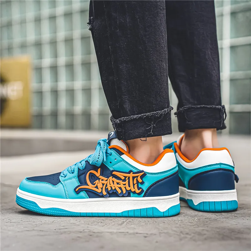 Zapatos de Skateboard de diseñador azul a la moda, ropa de calle para hombre, zapatillas de deporte de Hip hop, zapatillas de Skateboard con plataforma de lujo para hombre, cesta para hombre