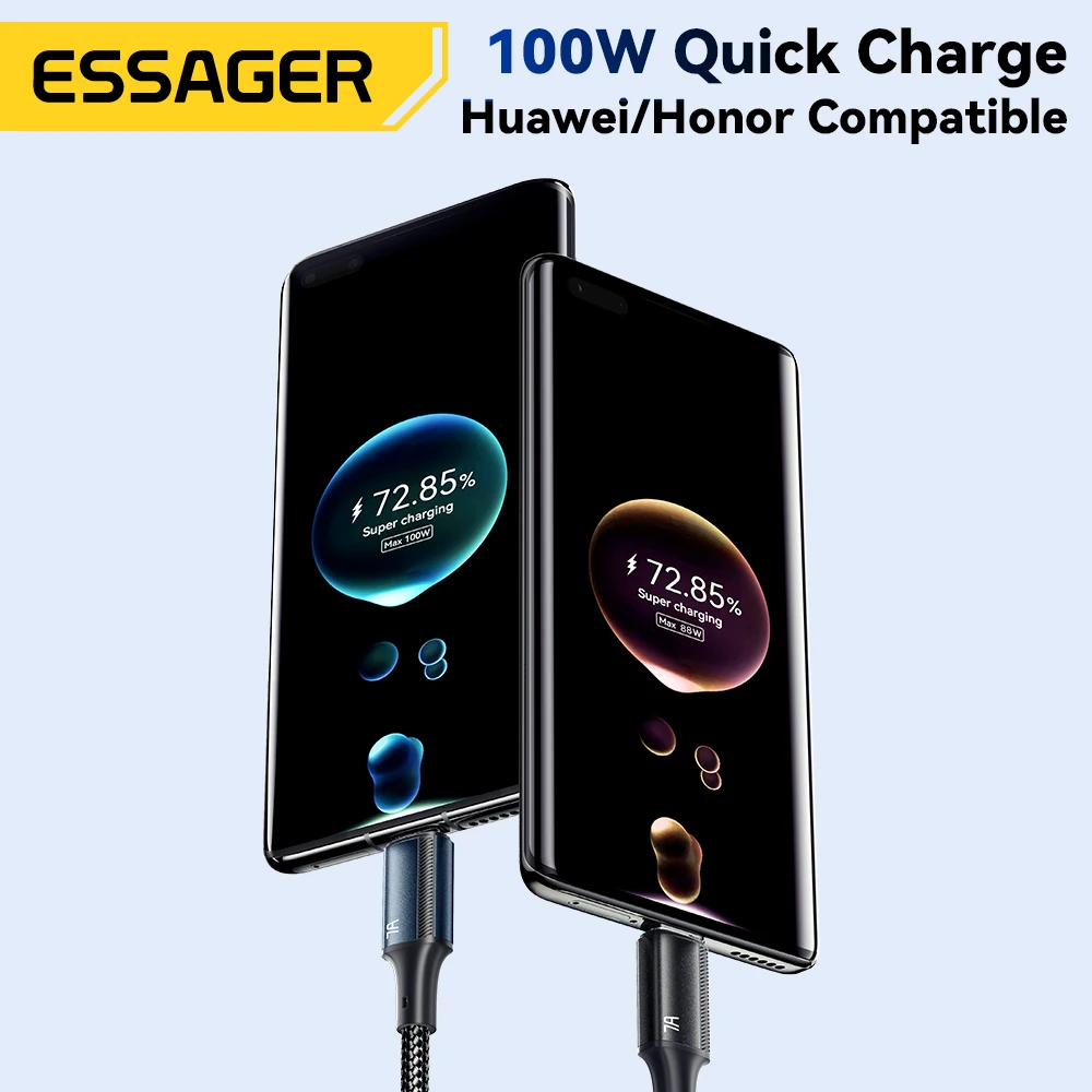 Cable Essager 7A USB tipo C para Realme Huawei P40 Pro 100W Cable de carga rápida USB-C Cable de datos para Samsung Xiaomi Poco F3