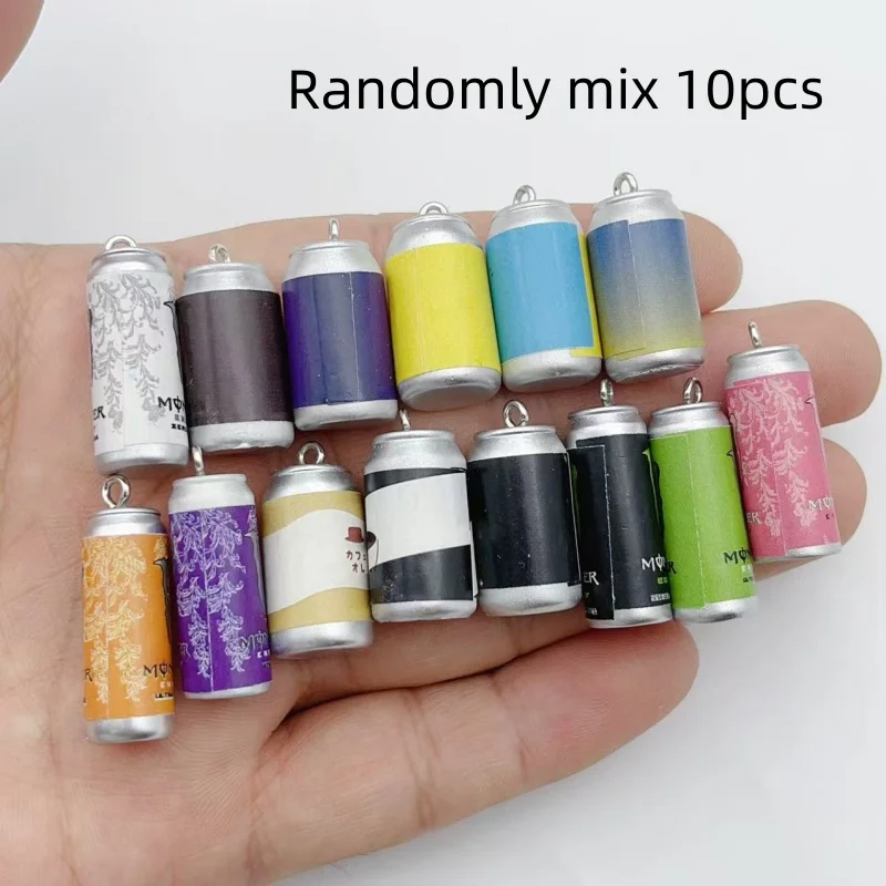 10 Piezas Mini Abalorios de Resina de Simulación de Latas de Bebidas, Colgantes Coloridos de Imitación de Botellas de Bebidas para DIY, Fabricación de Joyas, Pendientes y Llaveros